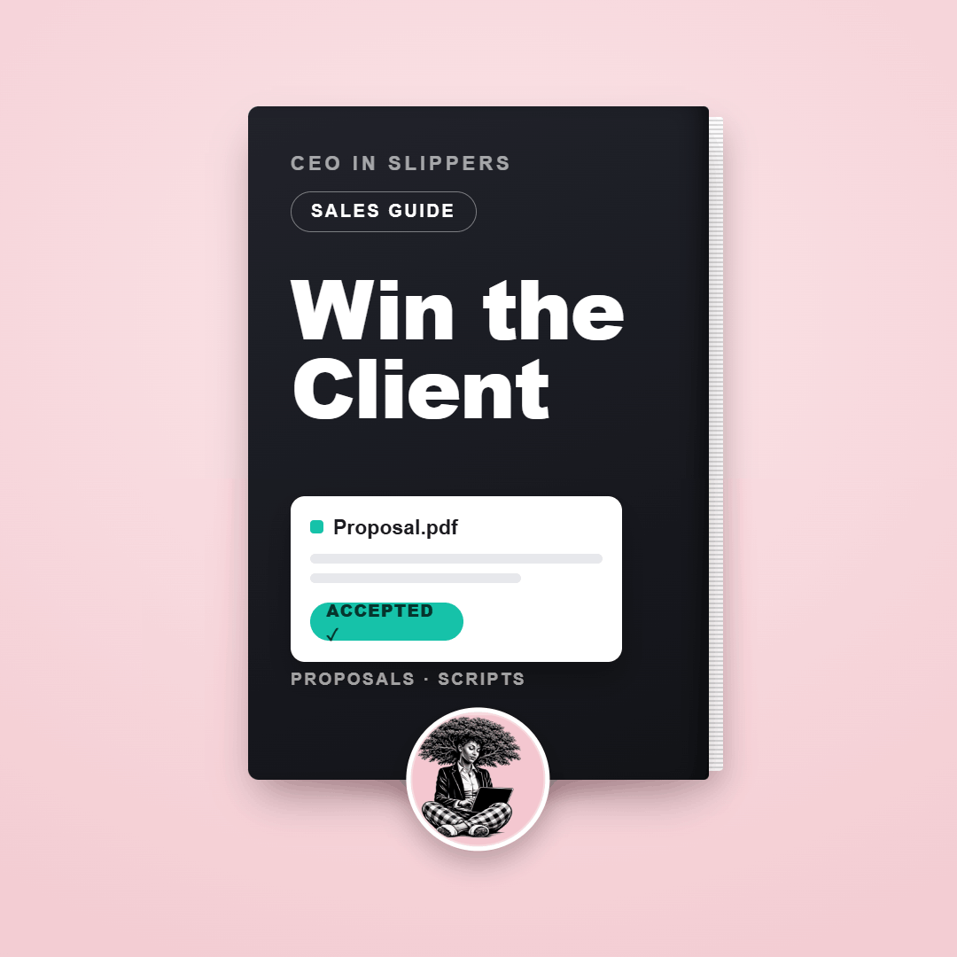 Toolkit cover on getting clients and writing winning proposals, for women, CEO In Slippers